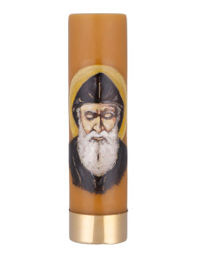 Świeca ołtarzowa na wkład olejowy, woskowa, ręcznie malowana z postacią św. Szarbela, wys. 30/8cm