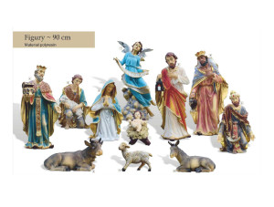 Figury do szopki bożonarodzeniowej z żywicy poliestrowej, wysokość 90 cm, 11 figur