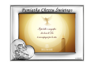Ramka srebrna na zdjęcie z okazji Chrztu Św. z podpisem i wizerunkiem aniołka - GRAWER GRATIS !