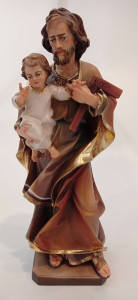 Figura św. Józefa Rzemieślnika z dzieciątkiem, rzeźba drewniana, wysokość 30 cm