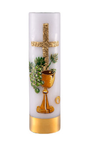 Świeca ołtarzowa na wkład olejowy, eucharystyczna z krzyżem, ręcznie malowana,  wys. 30/8cm 
