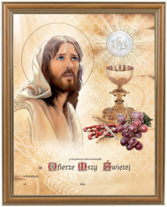 Obrazek komunijny w ramce z personalizacją  Jezus Chrystus - Pamiątka I Komunii Świętej  
